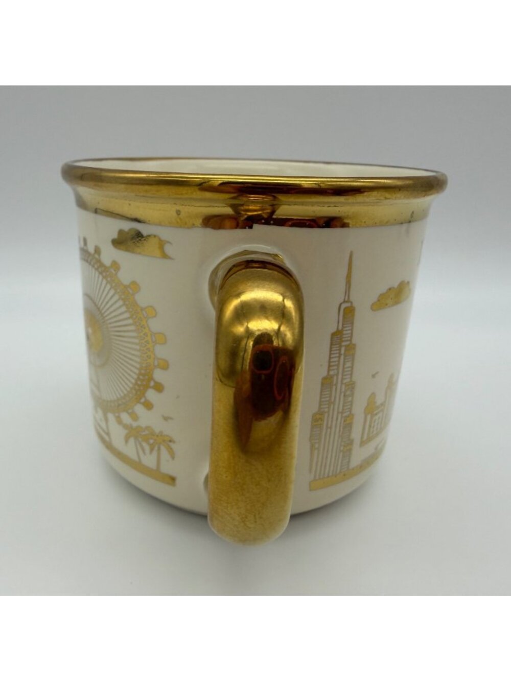Dubai Gold Souvenir Demitasse Cup 2.5 In UAE Skyline Burj Al Arab Tea Travel Mug - Picture 4 of 6
